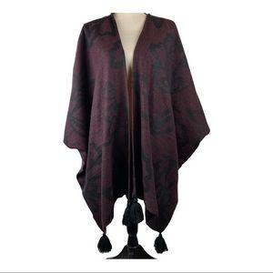 Cleobella Sevigny Plum Black Floral Shawl Pom Pom